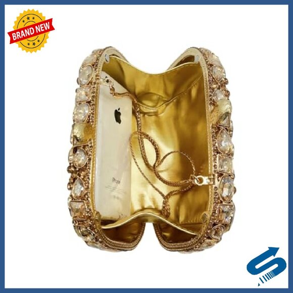 Sparkling Rhinestone Evening Clutch with Removable Chain, 6.69x4.5x2.16